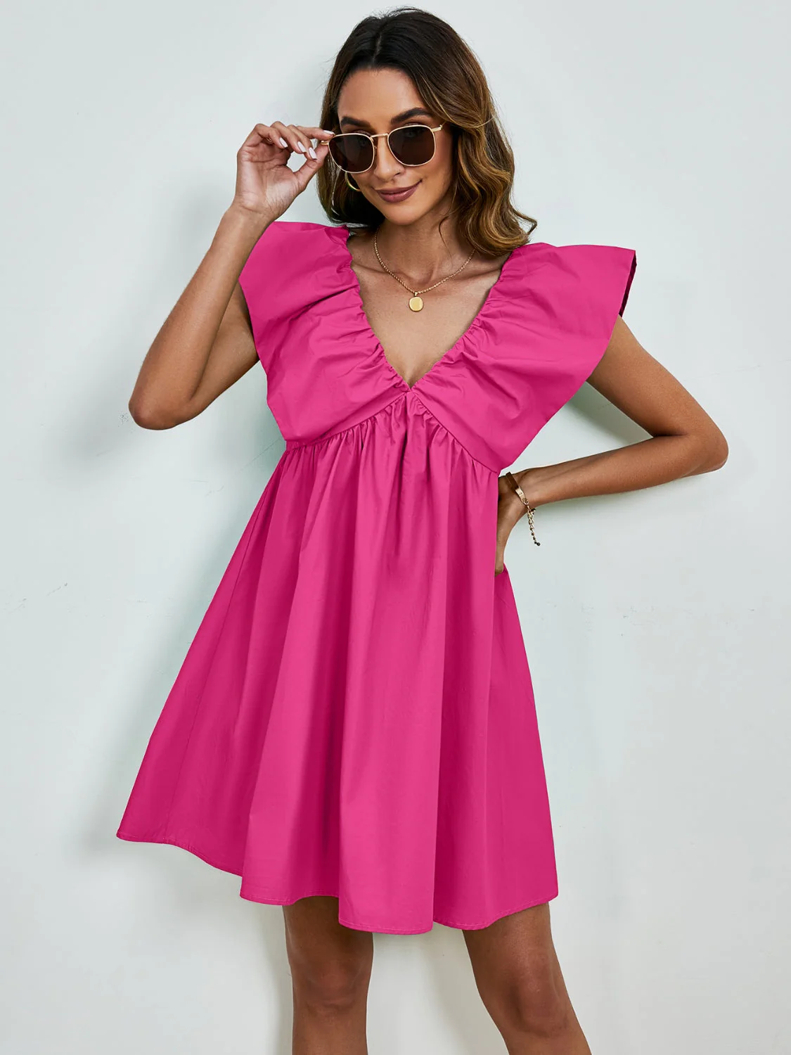 V-Neck Cap Sleeve Mini Dress - Image 23