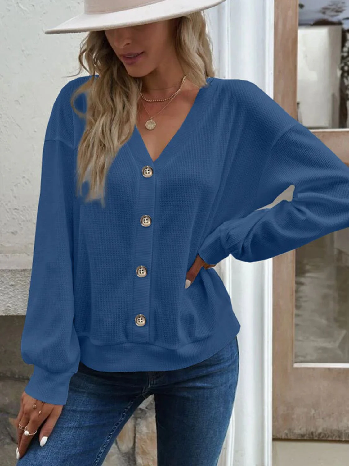 V-Neck Dropped Shoulder Blouse - Image 5