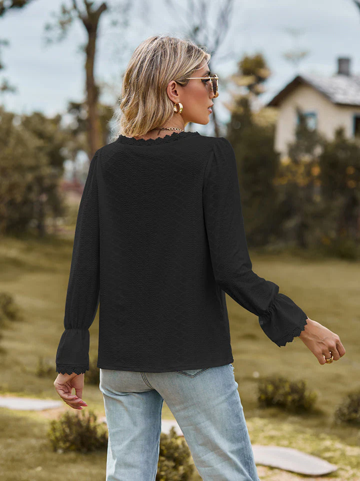 V-Neck Flounce Sleeve Blouse - Image 11