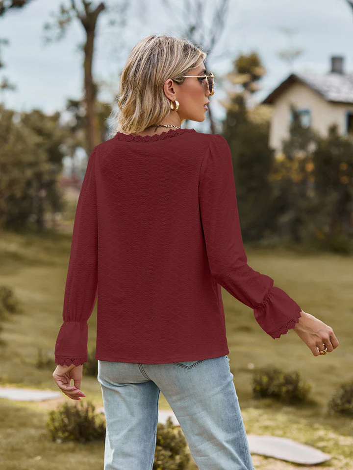 V-Neck Flounce Sleeve Blouse - Image 14
