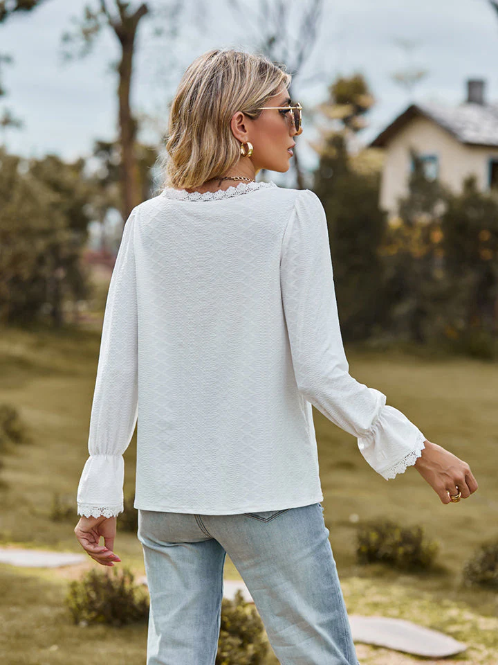 V-Neck Flounce Sleeve Blouse - Image 2