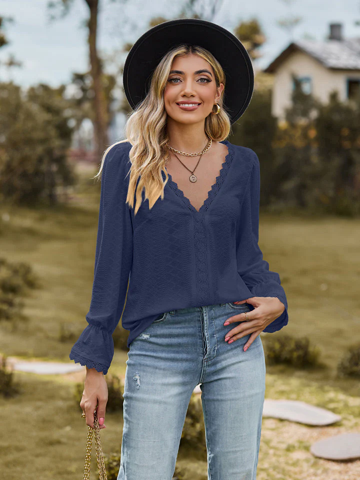 V-Neck Flounce Sleeve Blouse - Image 5