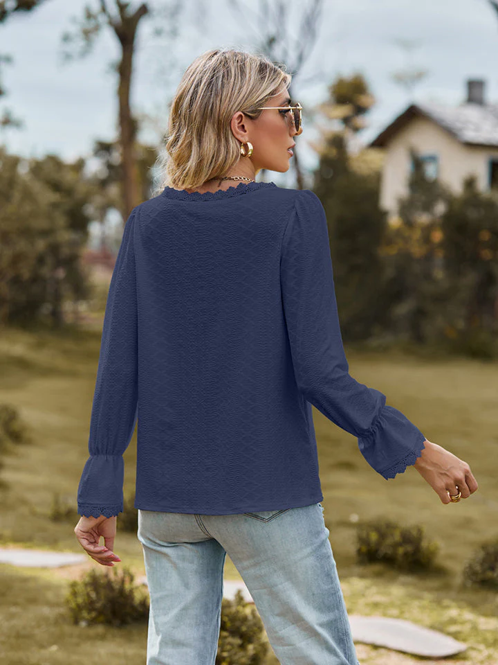 V-Neck Flounce Sleeve Blouse - Image 6