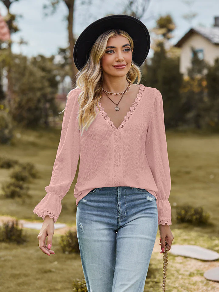 V-Neck Flounce Sleeve Blouse - Image 7