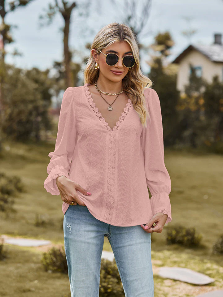 V-Neck Flounce Sleeve Blouse - Image 8