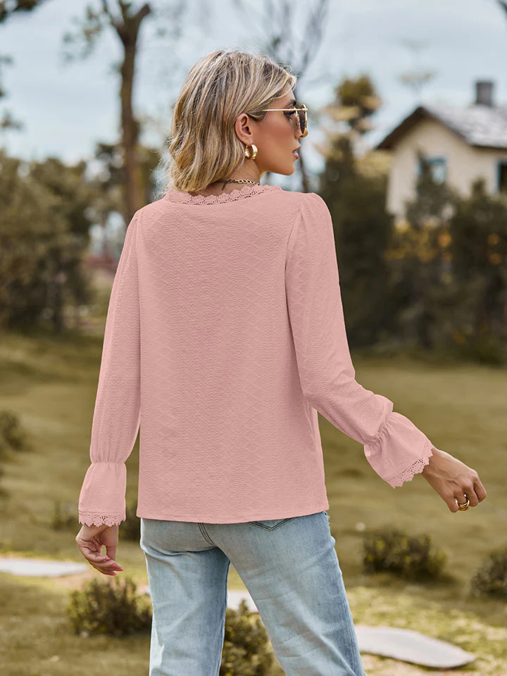 V-Neck Flounce Sleeve Blouse - Image 9