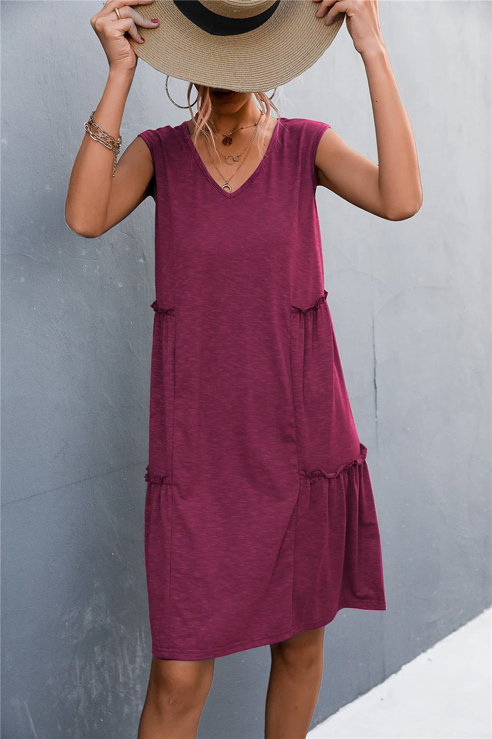 V-Neck Frill Trim Sleeveless Dress - Image 3