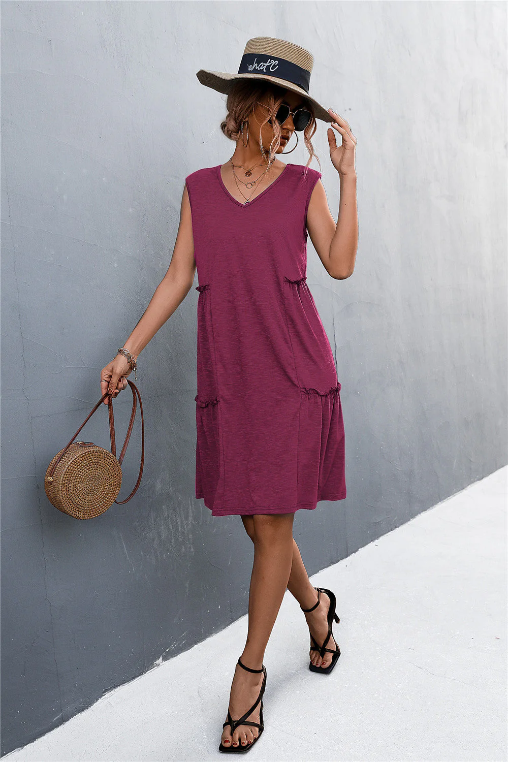 V-Neck Frill Trim Sleeveless Dress - Image 4