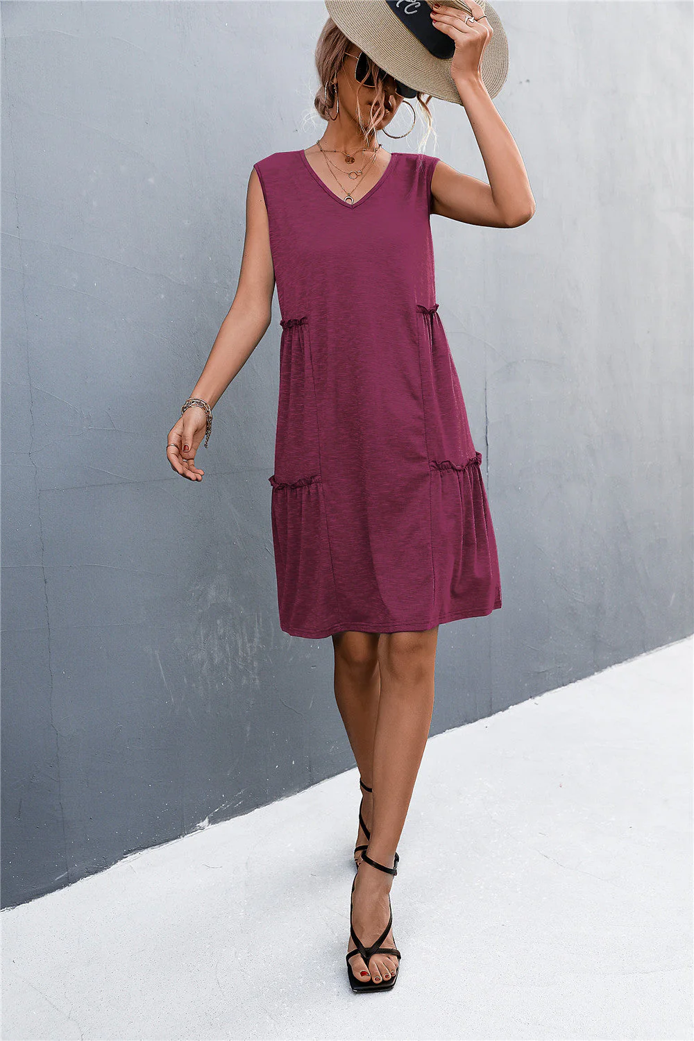 V-Neck Frill Trim Sleeveless Dress - Image 5