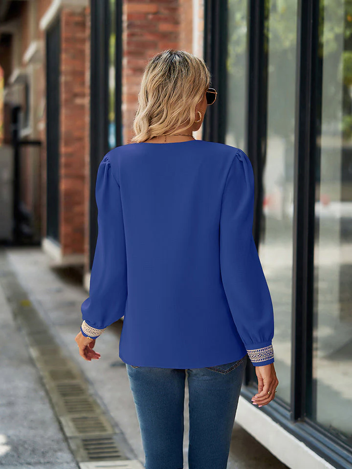 V-Neck Long Sleeve Blouse - Image 2