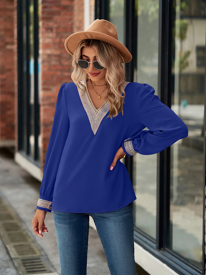 V-Neck Long Sleeve Blouse - Image 3