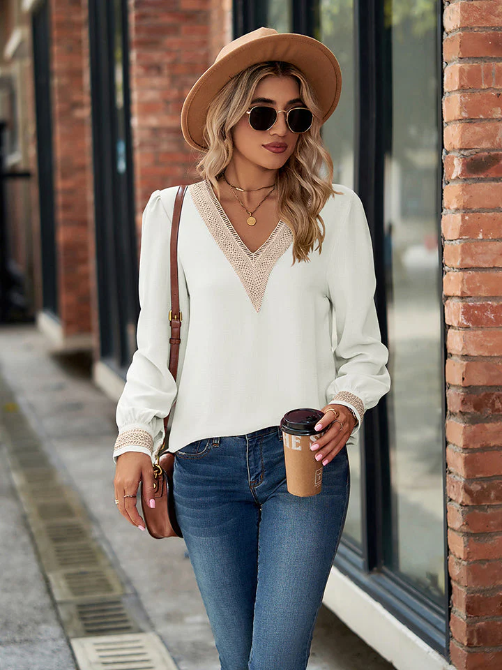 V-Neck Long Sleeve Blouse - Image 5