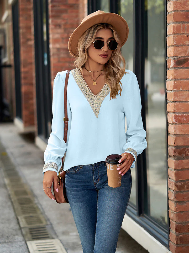 V-Neck Long Sleeve Blouse - Image 7