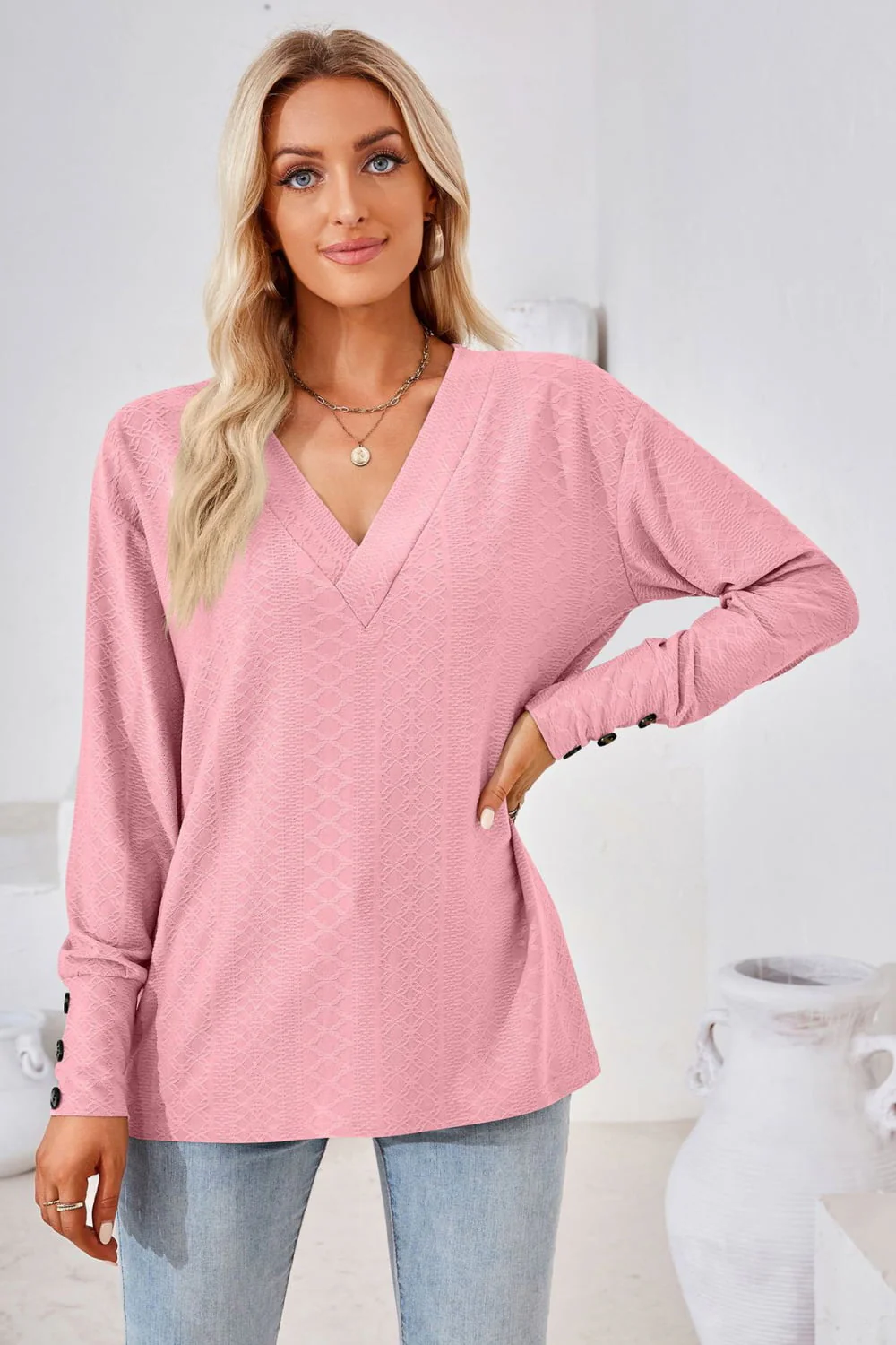 V-Neck Long Sleeve Blouse - Image 11