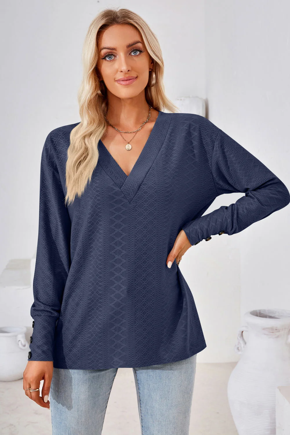 V-Neck Long Sleeve Blouse - Image 17