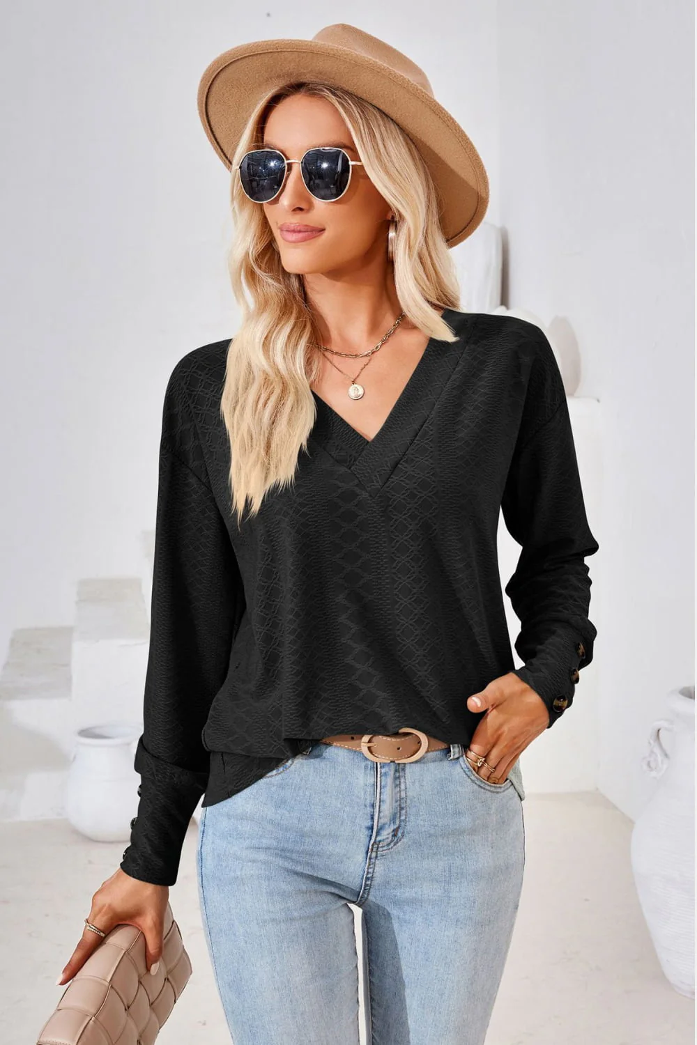 V-Neck Long Sleeve Blouse - Image 19