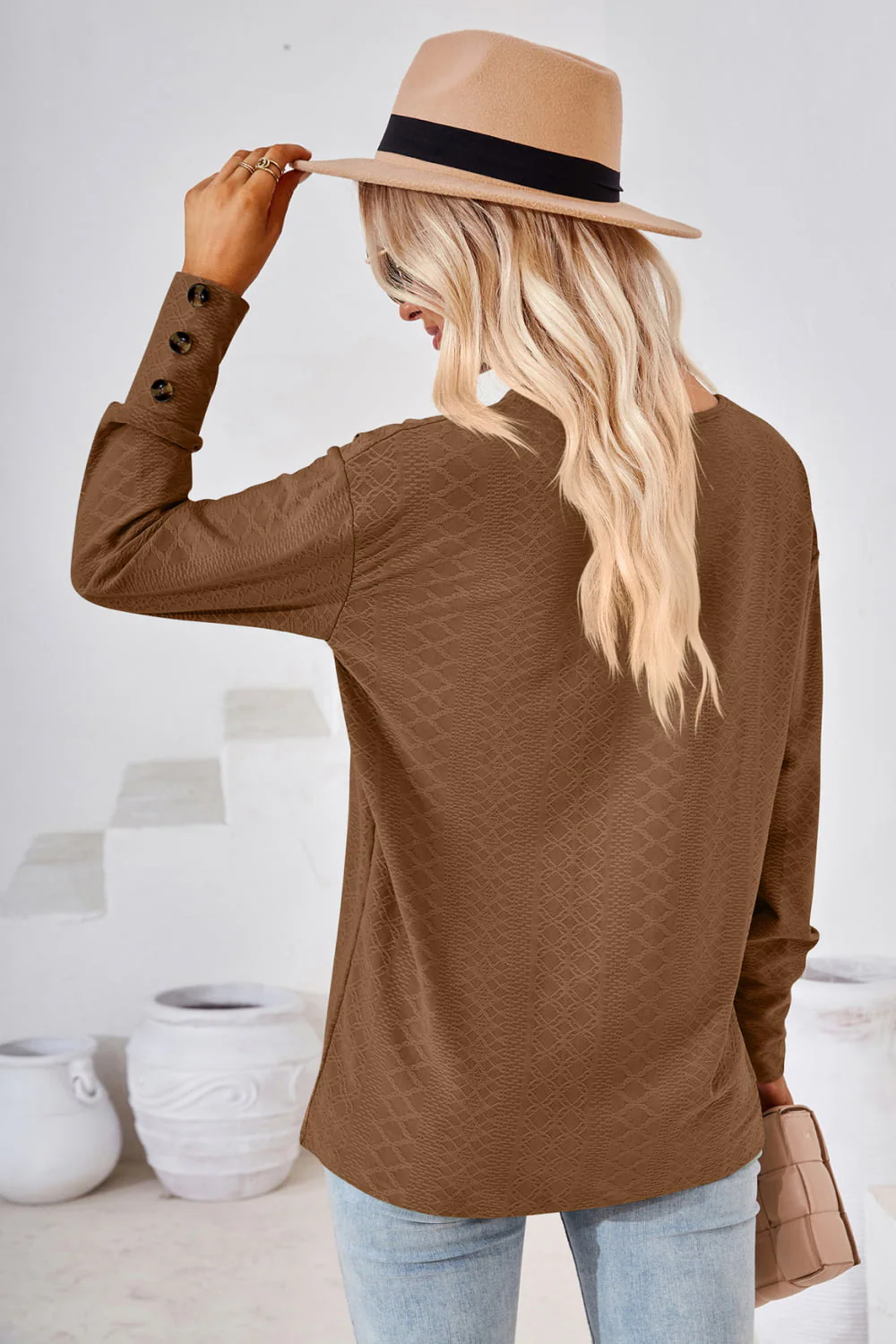 V-Neck Long Sleeve Blouse - Image 2