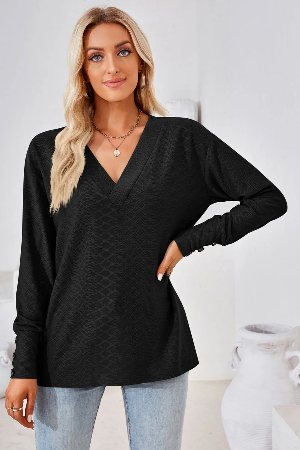 V-Neck Long Sleeve Blouse - Image 20