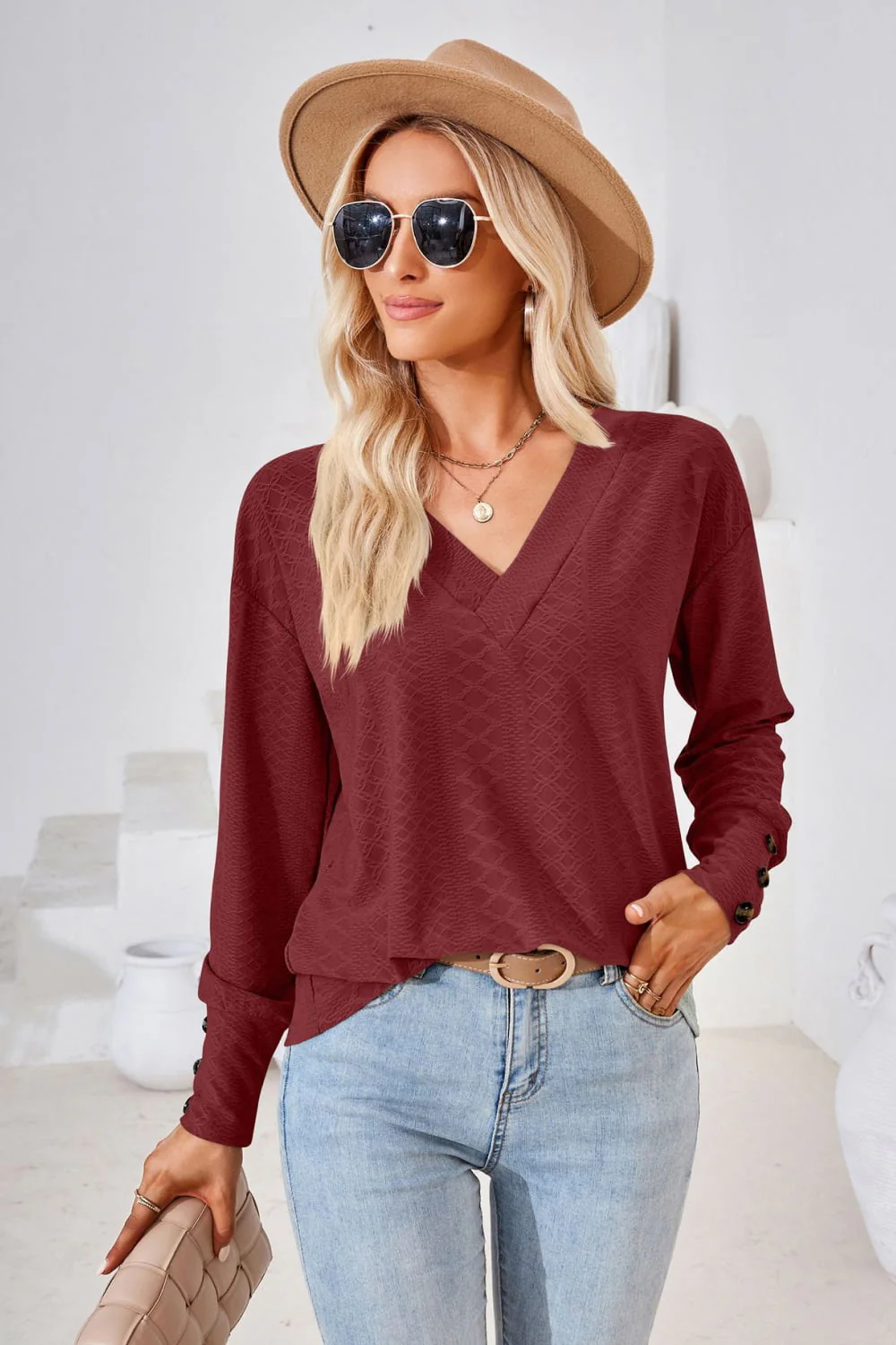V-Neck Long Sleeve Blouse - Image 22