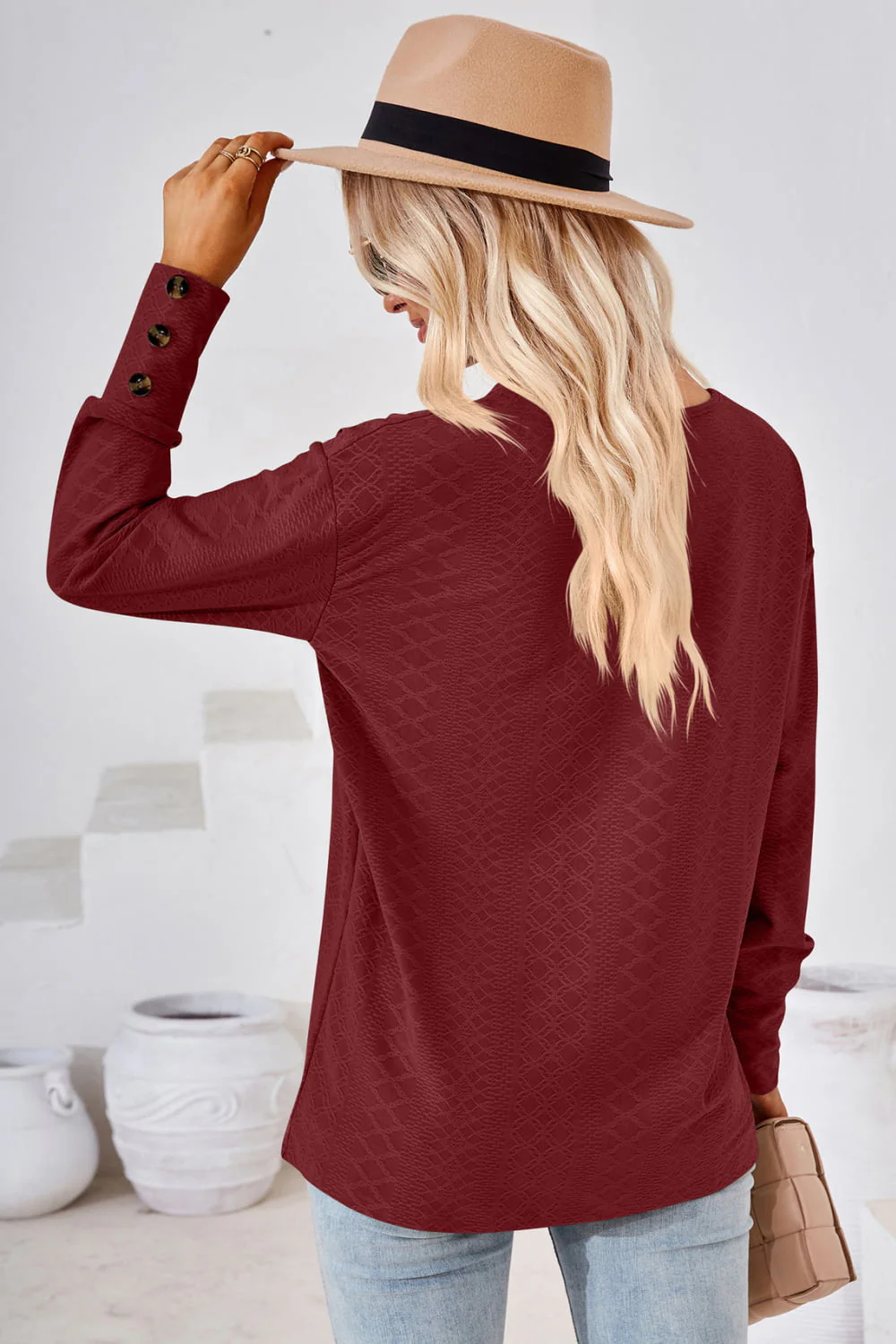 V-Neck Long Sleeve Blouse - Image 24