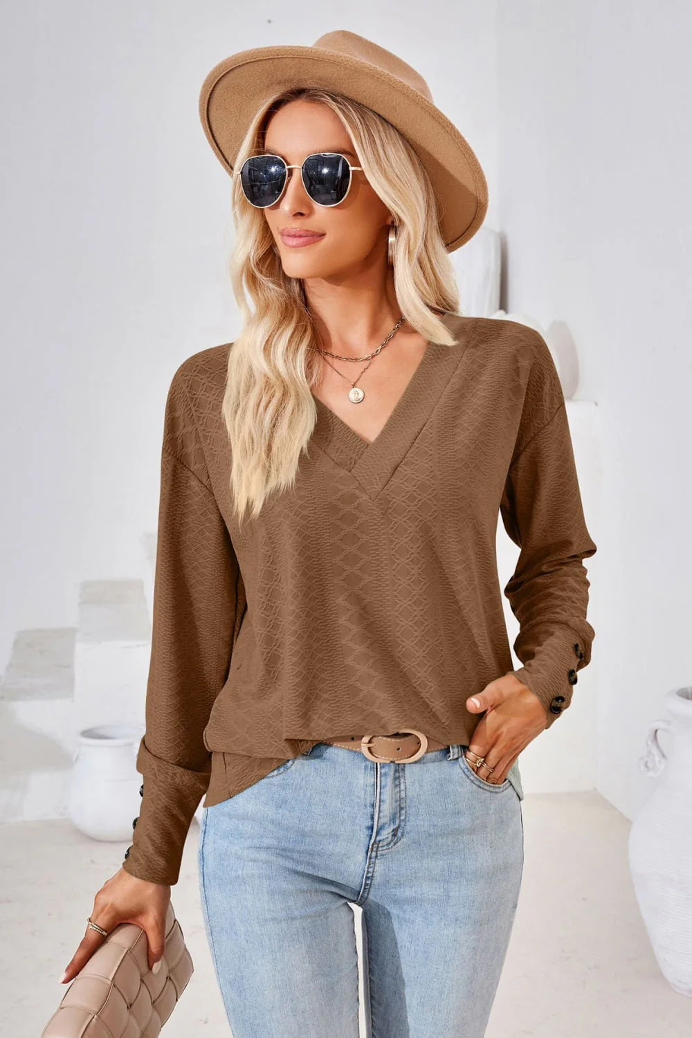 V-Neck Long Sleeve Blouse - Image 3