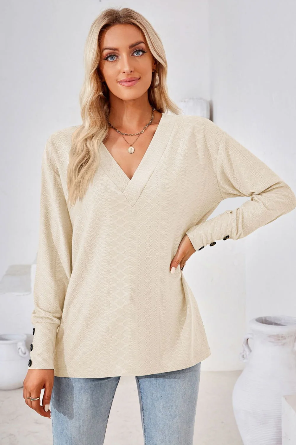 V-Neck Long Sleeve Blouse - Image 5