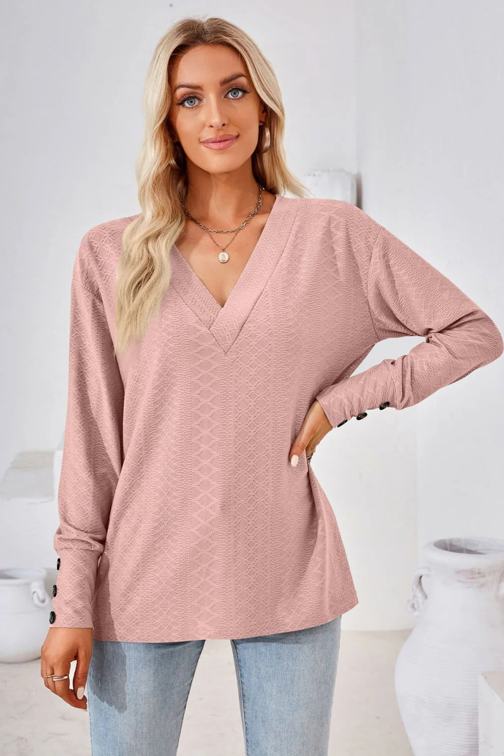 V-Neck Long Sleeve Blouse - Image 8