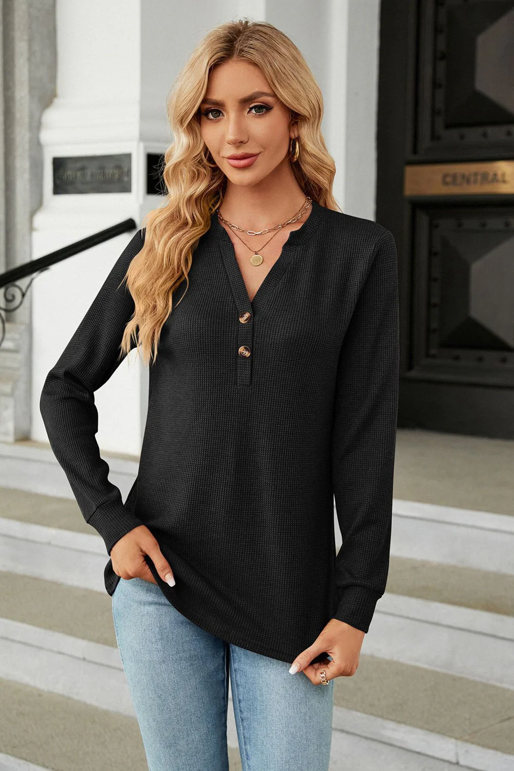 V-Neck Long Sleeve Blouse - Image 11