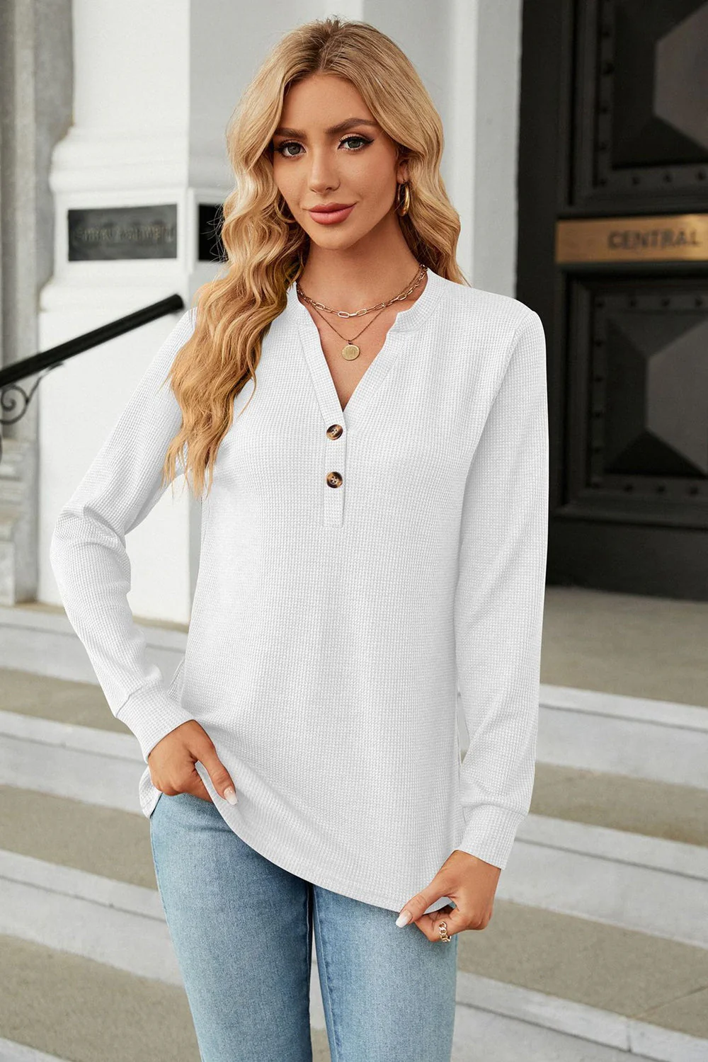 V-Neck Long Sleeve Blouse - Image 17