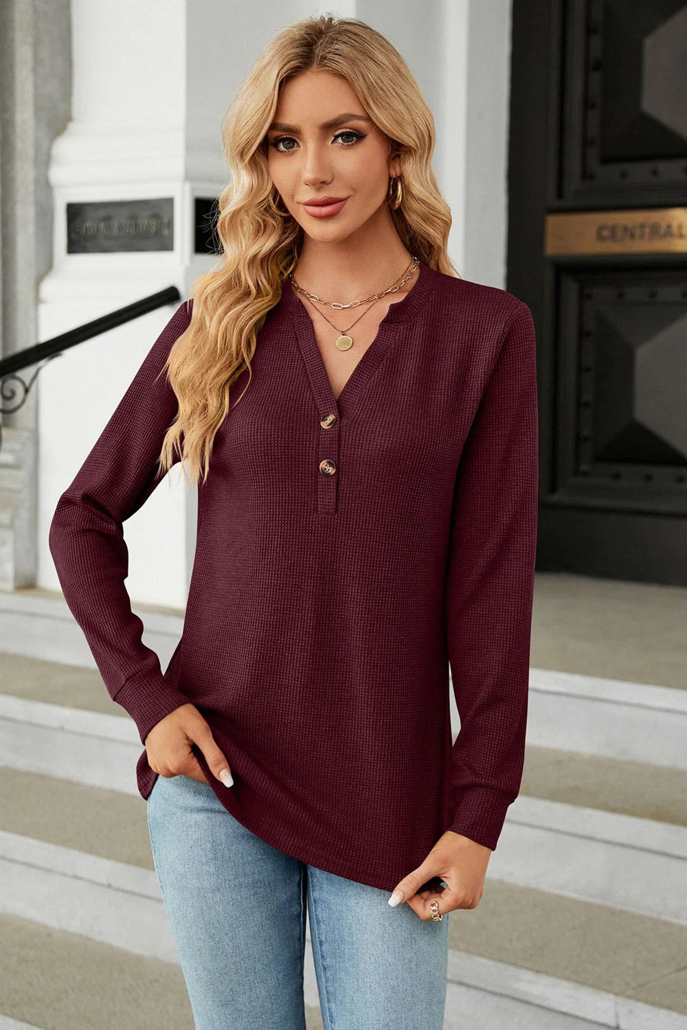 V-Neck Long Sleeve Blouse - Image 8