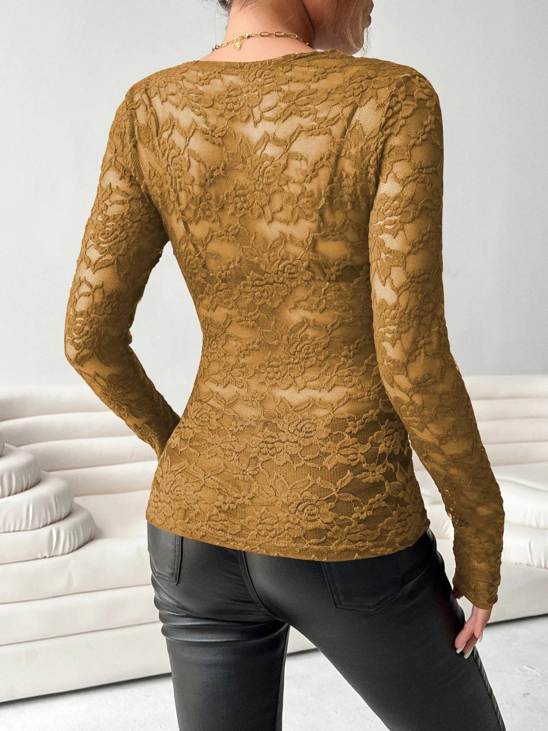 V-Neck Long Sleeve Lace Top - Image 17