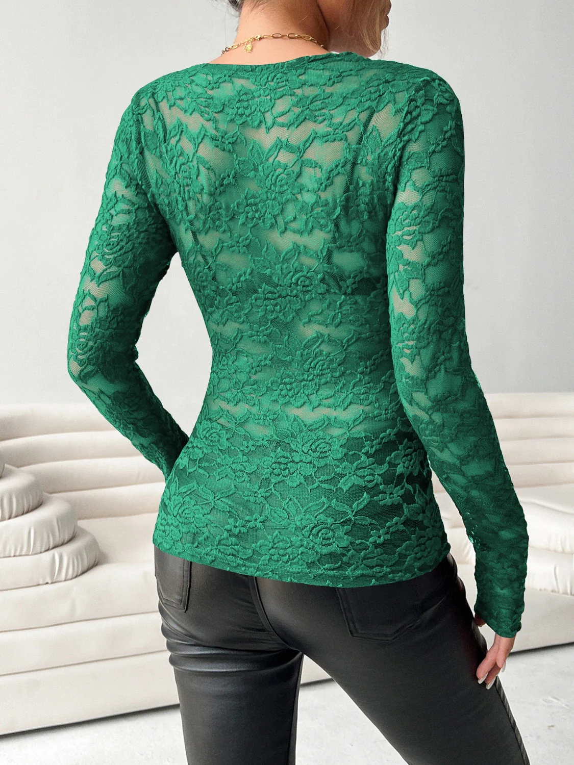 V-Neck Long Sleeve Lace Top - Image 29