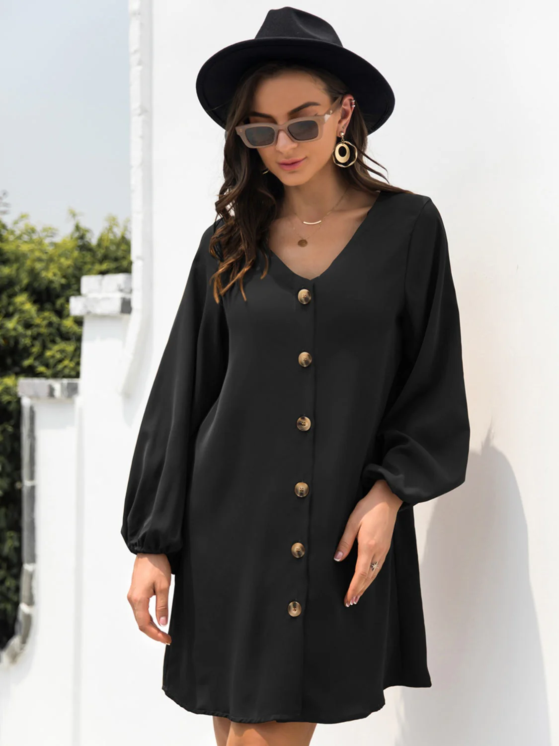 V-Neck Long Sleeve Mini Dress - Image 11