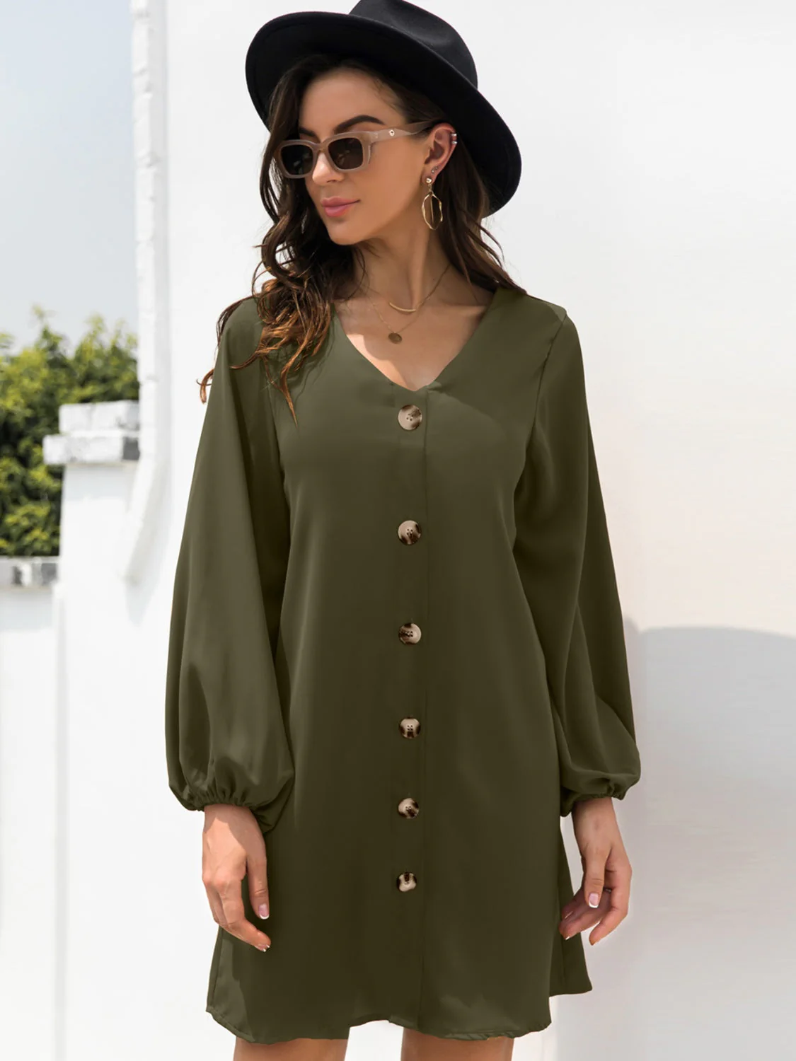 V-Neck Long Sleeve Mini Dress - Image 13