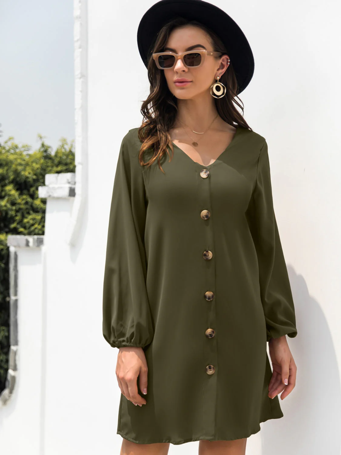 V-Neck Long Sleeve Mini Dress - Image 14