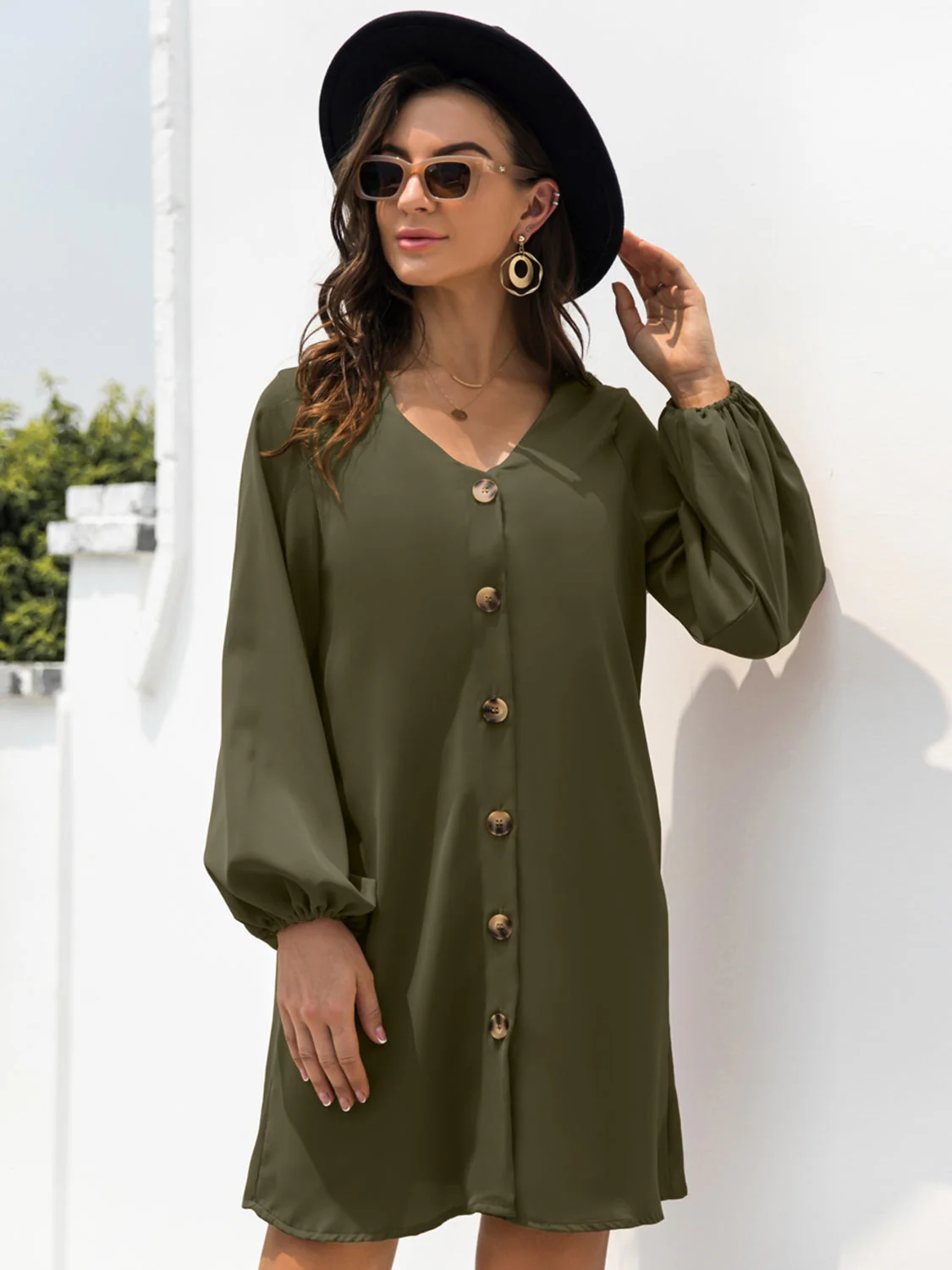V-Neck Long Sleeve Mini Dress - Image 15