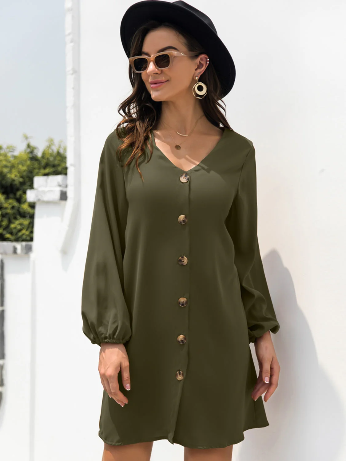 V-Neck Long Sleeve Mini Dress - Image 16