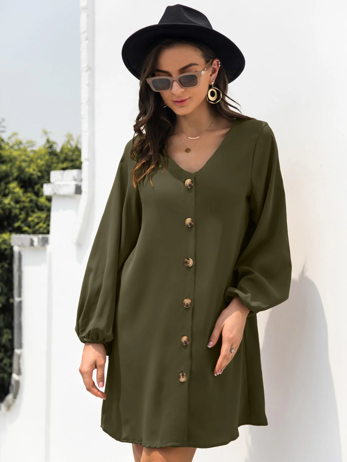 V-Neck Long Sleeve Mini Dress - Image 17