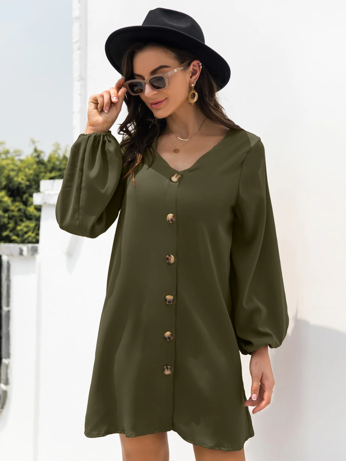 V-Neck Long Sleeve Mini Dress - Image 18