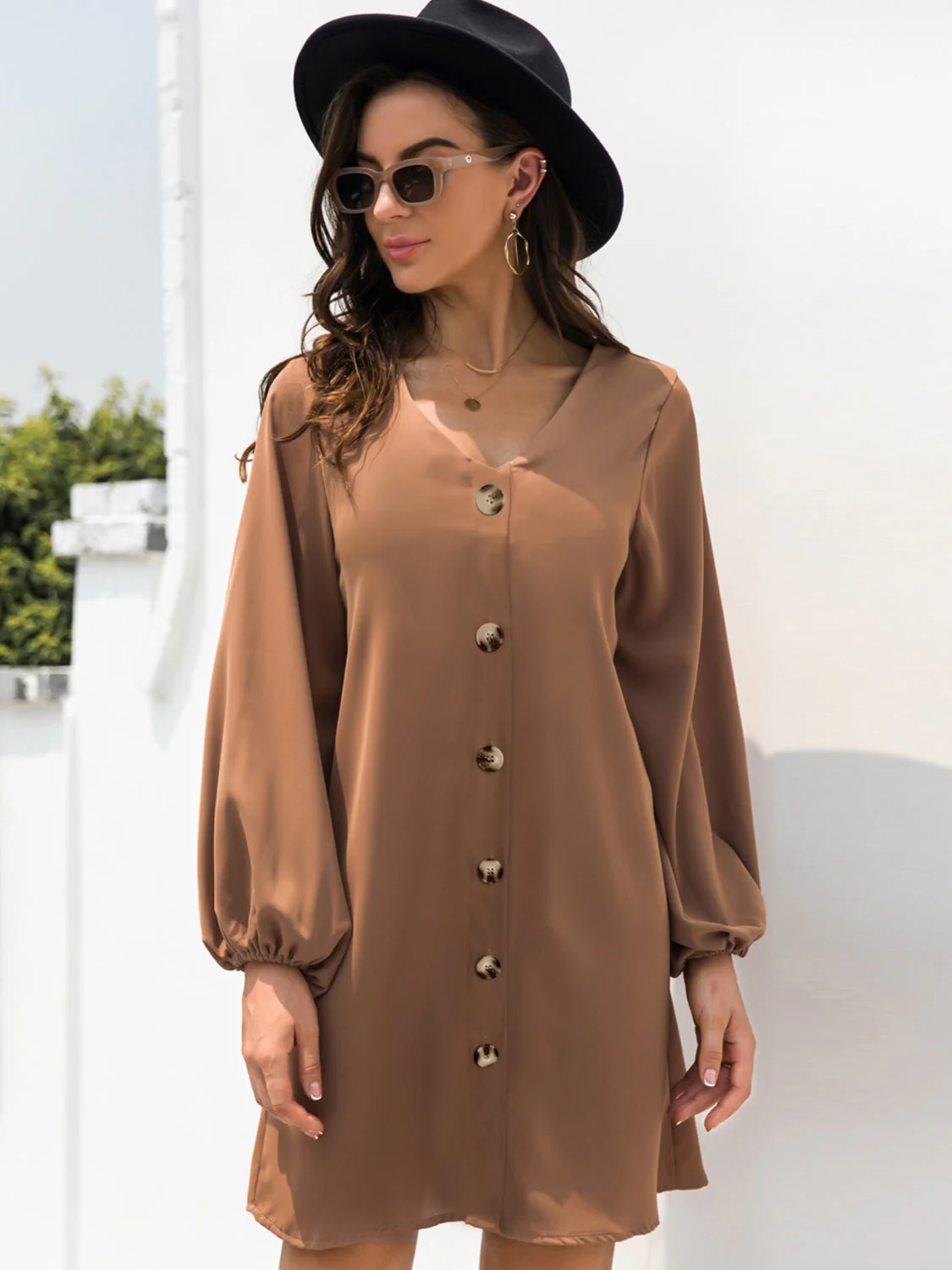 V-Neck Long Sleeve Mini Dress - Image 2