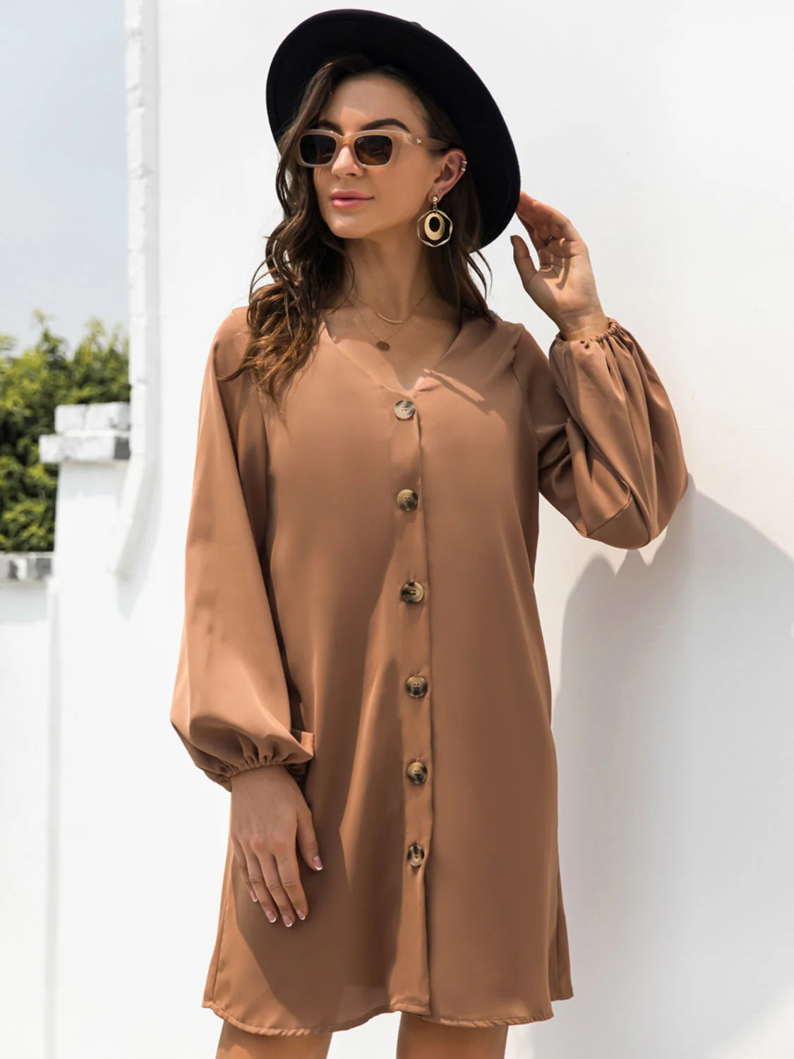 V-Neck Long Sleeve Mini Dress - Image 3