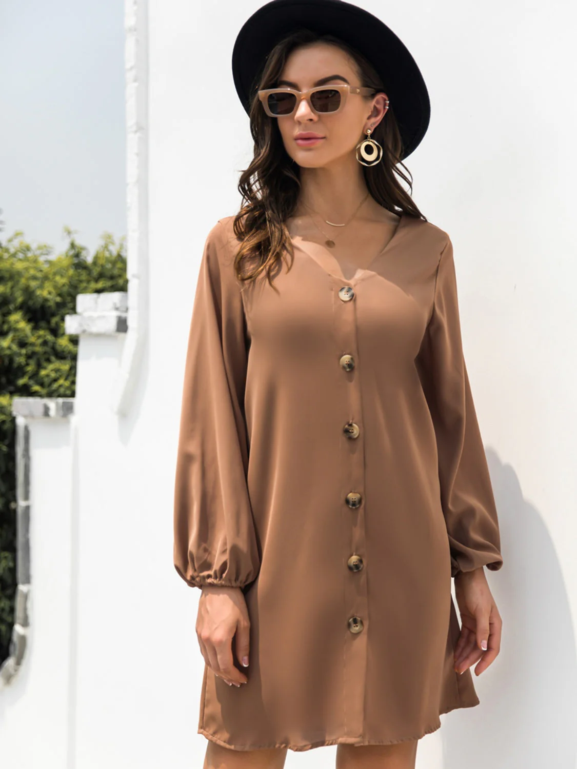 V-Neck Long Sleeve Mini Dress - Image 4