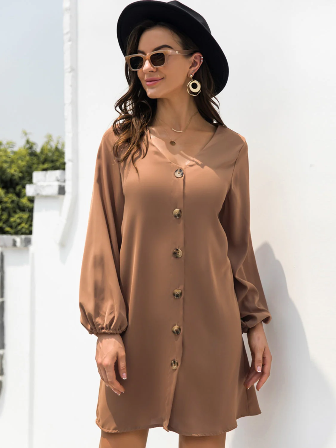 V-Neck Long Sleeve Mini Dress - Image 5