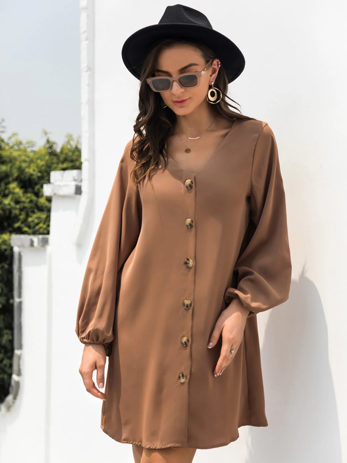 V-Neck Long Sleeve Mini Dress - Image 6