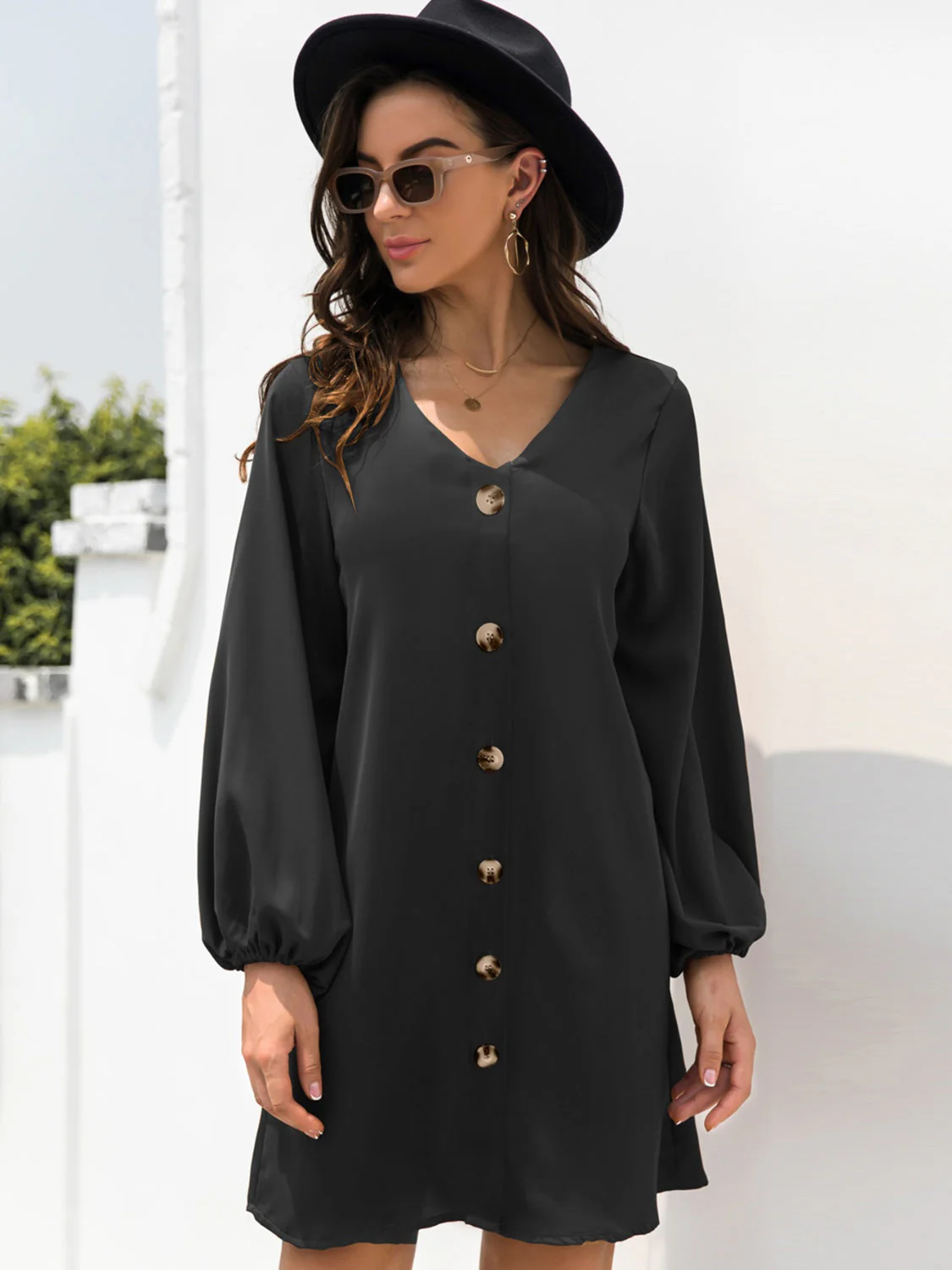 V-Neck Long Sleeve Mini Dress - Image 7