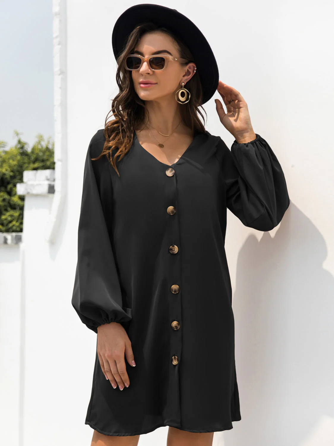 V-Neck Long Sleeve Mini Dress - Image 8