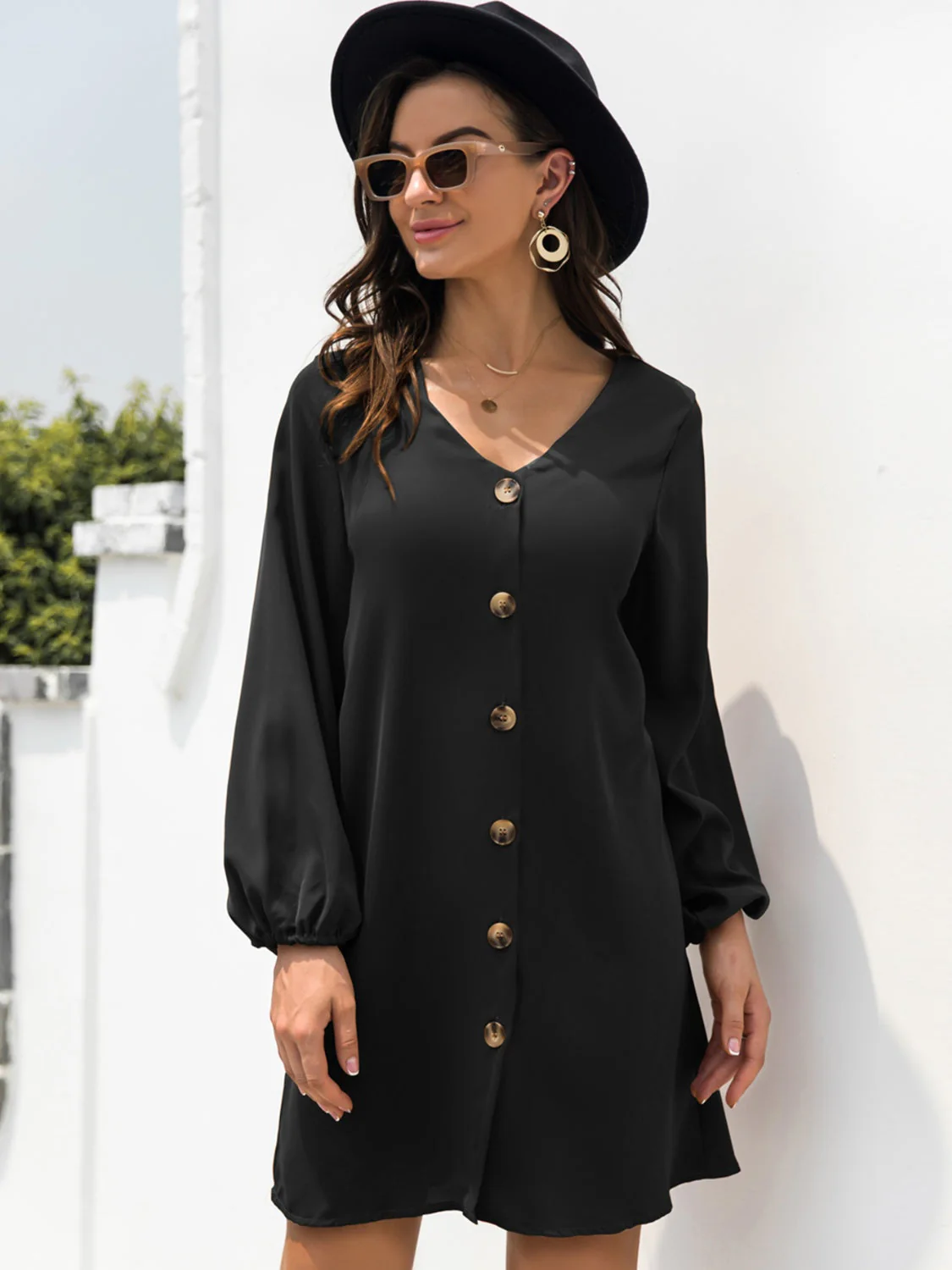 V-Neck Long Sleeve Mini Dress - Image 9