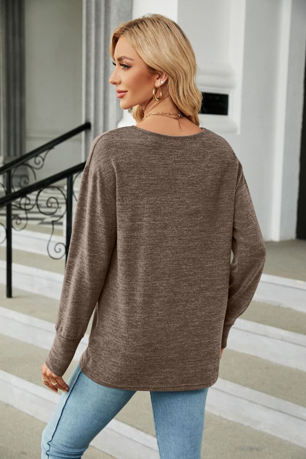 V-Neck Long Sleeve T-Shirt - Image 12