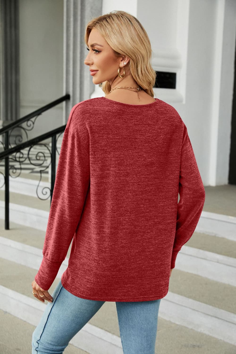 V-Neck Long Sleeve T-Shirt - Image 15