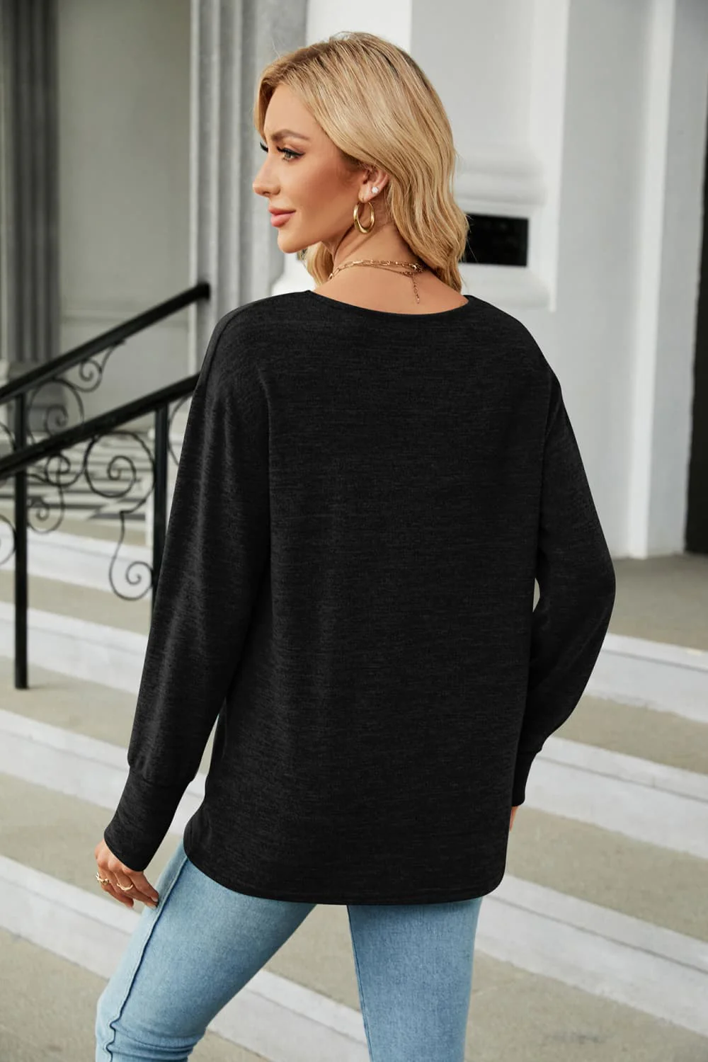 V-Neck Long Sleeve T-Shirt - Image 18
